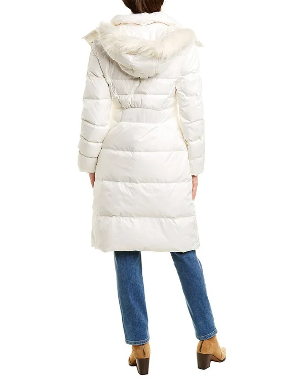 Cole Haan Faux Fur-Trim Puffer Coat - White