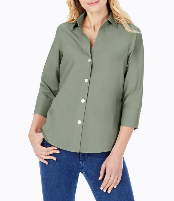 Foxcroft Paityn Solid Pinpoint Oxford Non-Iron Shaped Button Front Point Collar Shirt - 2