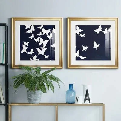 All Aflutter - 2 Piece Picture Frame Painting Print Set on Canvas Gracie Oaks Format: Gold Framed, Matte Color: White, Size: 20\