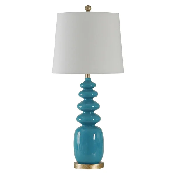 Stylecraft 32 in. Bluenote Table Lamp with White Hardback Fabric Shade