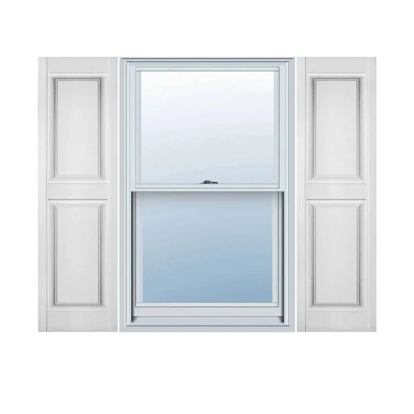 Ekena Millwork LP2S14X07100WH Lifetime Vinyl - Standard Two Equal Panels, Raised Panel Shutters with Shutter-Loks (Per Pair), Whi