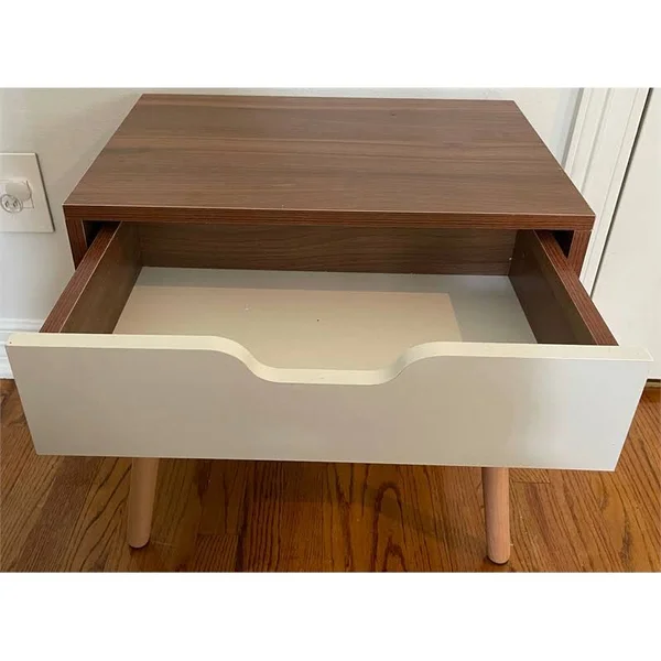 Pemberly Row Modern 1 Drawer End Table with Solid Wood Legs in Walnut and White - PR-4753-2087673