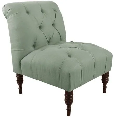 Monteleone 25x22 Wide Tufted Cotton Slipper Chair Alcott Hill Fabric: Linen Swedish Blue