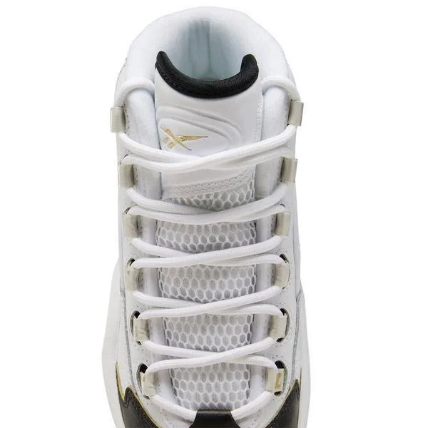 Reebok Question Mid White/Black/Gold Grade School Kids& Shoes - Size: 5.5