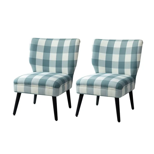 Cande Buffalo Plaid Side Chair with Black Base, Set of 2 - Indigo