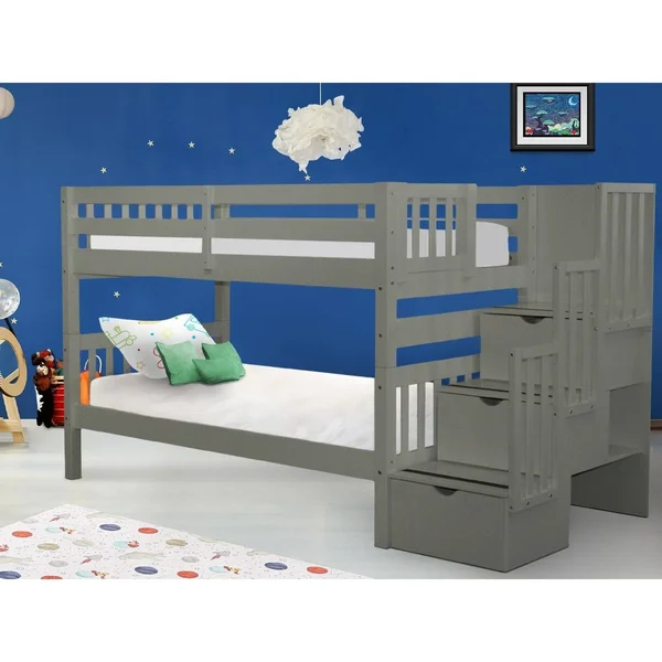 Bedz King Bunk Bed with Storage - Gray, Twin Over Twin