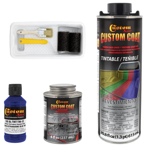 35056 Ultramarine Blue T86 - Custom Coat Urethane Spray-On Truck Bed Liner, 1 LITER - with Roller Applicator Kit