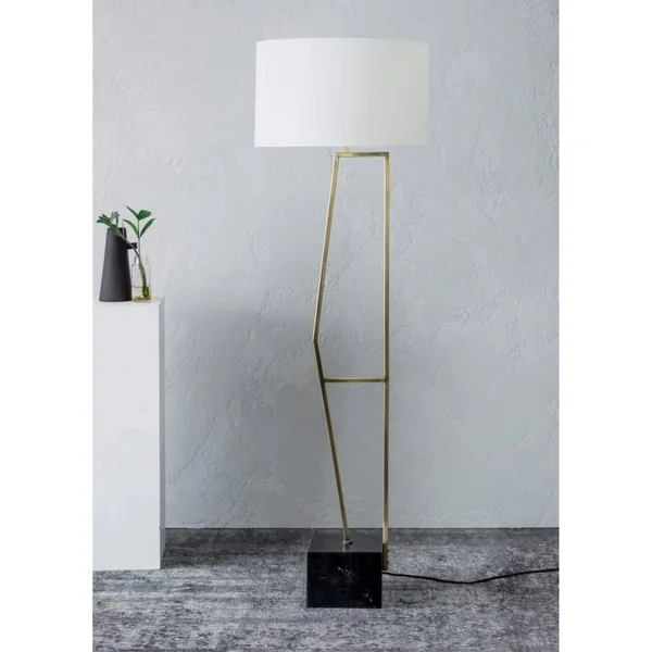 Notre Dame Design LPF3117 Geva Floor Lamp - Antique Brushed Plated Brass, Black Marble