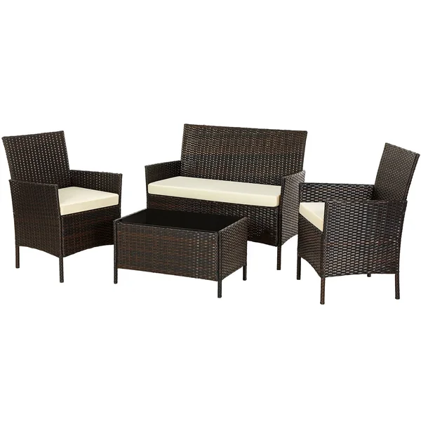 SONGMICS Patio Furniture Set, PE Wicker Outdoor Furniture, for Porch Deck Backyard Outside Use, Brown and Beige UGGF002BR1