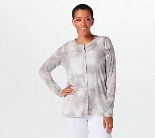 Logo Layers by Lori Goldstein Tie-Dye SheerMesh Cardigan, Size Large, Pearl