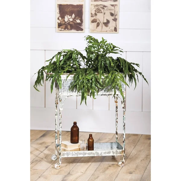 Evergreen Enterprises White Washed Galvanized Metal 2-Tier Cart - 30.9 x 32.1 x 14.4 inches