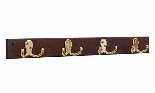 Wooden Mallet HSD4BMH 4 Double Prong Hook Rail/Coat Rack - Brass/Mahogany New