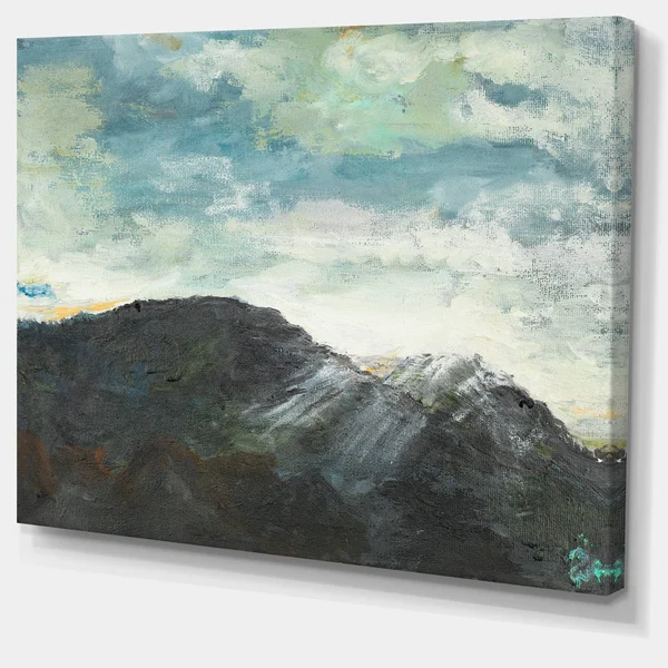 Design Art PT9562-40-20 Mountain Peak Under Cloudy Sky Landscape Painting Canvas Print - Blue, 40x20x22