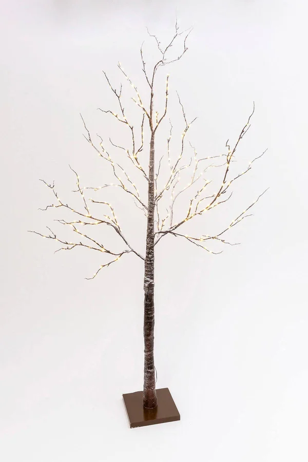 Gerson 82.67-Inch Tall - Brown Wrapped, Snowy Tree with LED Lighting