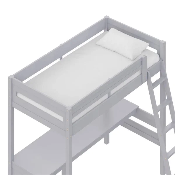 Dorel Living Harlan Wood Loft Bed with Ladder and Guardrail in Twin in Gray - DZ65177