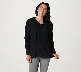 Logo by Lori Goldstein V-Neck Sweater w/ Hood - Size 1X, Black