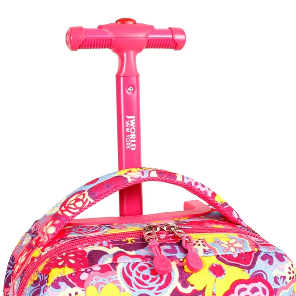 J World Sunny 17x22 Rolling Backpack - Pink Poppy Pansy