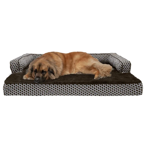 FurHaven Sofa Dog Bed - Plush & D閏or Comfy Couch Cooling Gel Foam - Jumbo Plus, Diamond Brown
