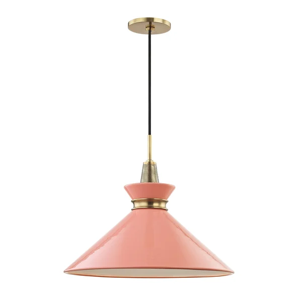 Mitzi H251701L-AGB/PK - Kiki 1 Light Large Pendant, Aged Brass/Pink