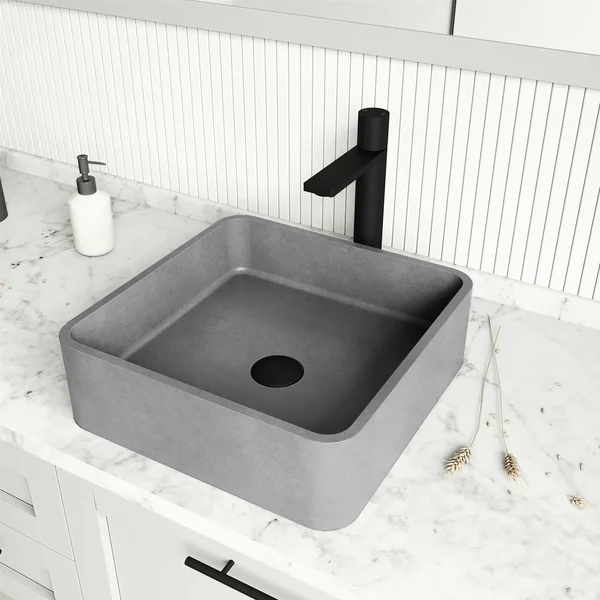 Vigo Concreto Stone Square Vessel Bathroom Sink in Gray VG04057