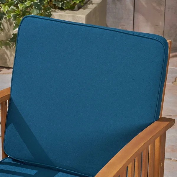 Ray Acacia Outdoor Acacia Wood Club Chairs w/ Cushions - Dark Teal, Brown Patina, Set of 2