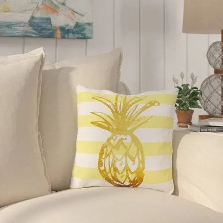 Bay Isle Home Palomar Stripes Pineapple Outdoor Throw Pillow, White