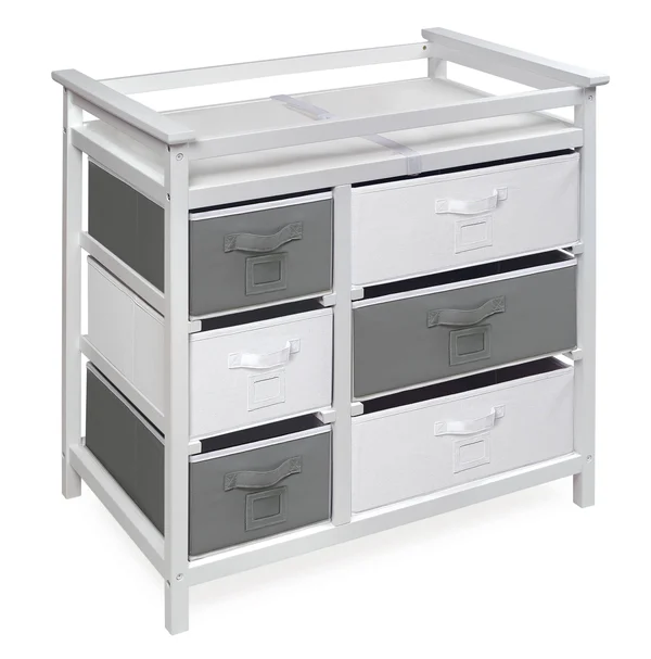 Badger Basket Modern Baby Changing Table with Six Baskets - White