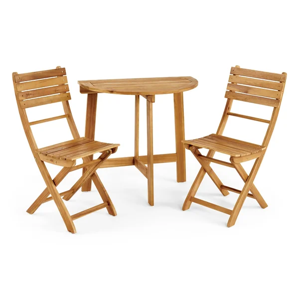 Sophia Outdoor 2 Seater Half-Round Folding Acacia Wood Bistro Table Set, Gray