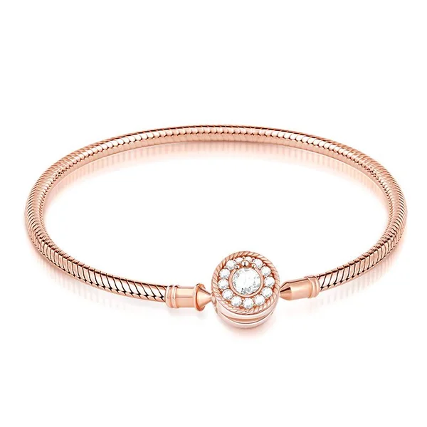 Rose Gold Sterling Silver Charm Bangle Bracelets Basic Bracelet for Charms