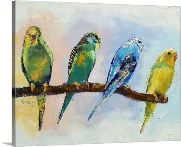 Four Parakeets - Canvas Wall Art, 45x36, Great Big Canvas