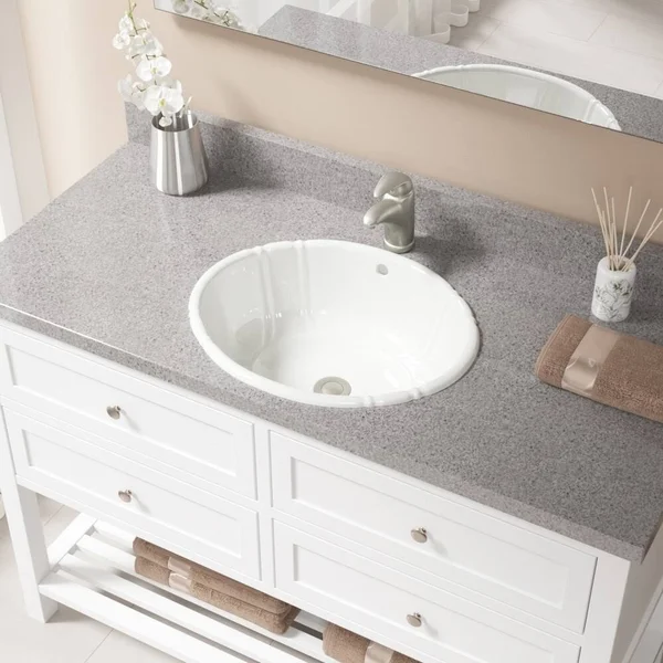 Mr Direct O1815-Bisque Overmount Porcelain Bathroom Sink Ensemble, Antique Bronze Pop-Up Drain