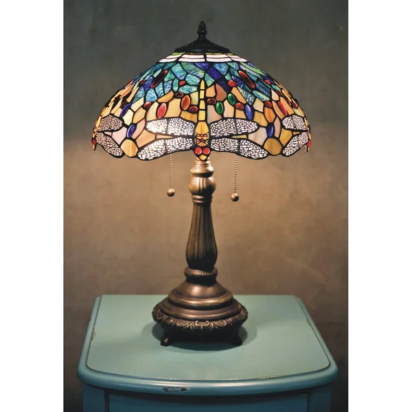 Tiffany Blue Dragonfly 23 in. Bronze Table Lamp