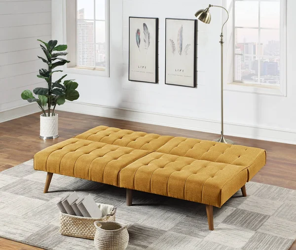 Poundex P8502 Mustard Polyfiber Adjustable Sofa Bed at Comfyco Furniture