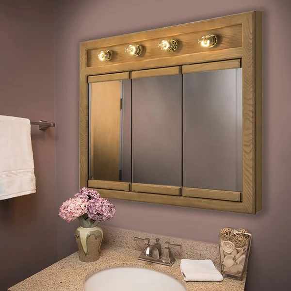 Design House 530600 Richland 4-Light Tri-View Wall Cabinet 30 inch - Nutmeg Oak