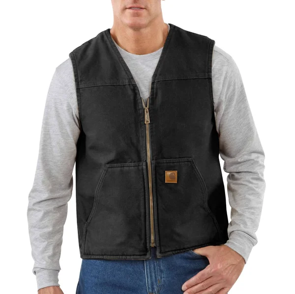 Carhartt Men's Sandstone Rugged Sherpa Lined Vest, Black, Medium