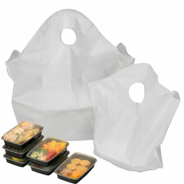 500 Pack White Plastic Wave Handle Take Out Bags 21x22 x 18x22 + 10 BG