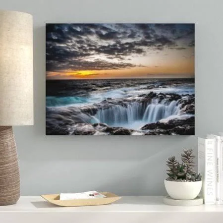 Ebern Designs 'Waterfall (142)' Photographic Print on Canvas - Gray