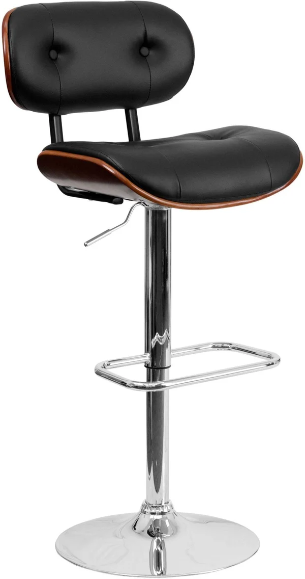 Flash Furniture Adjustable Bentwood Bar Stool - Black/Walnut