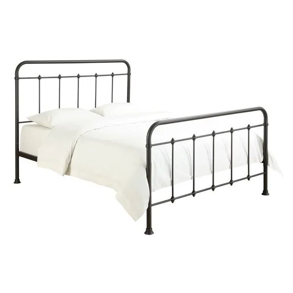 Pemberly Row Queen Curve Metal Bed in Brown