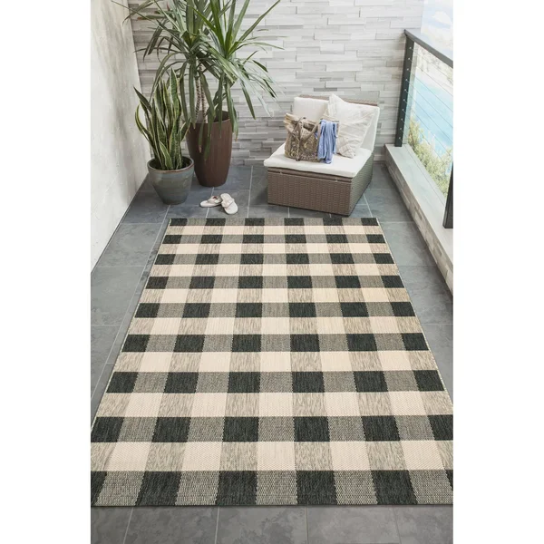 Trans Ocean Portofino Texture Plaid Area Rug, Black, 8&10x22 x 11&9x22 Rectangle