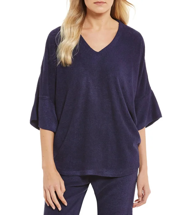 N Natori Terry Lounge Top, Women's, Blue, Size L, Natori