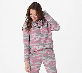 Belle by Kim Gravel Supersoft Funnel Neck Top - Size X-Small, Coral Camo