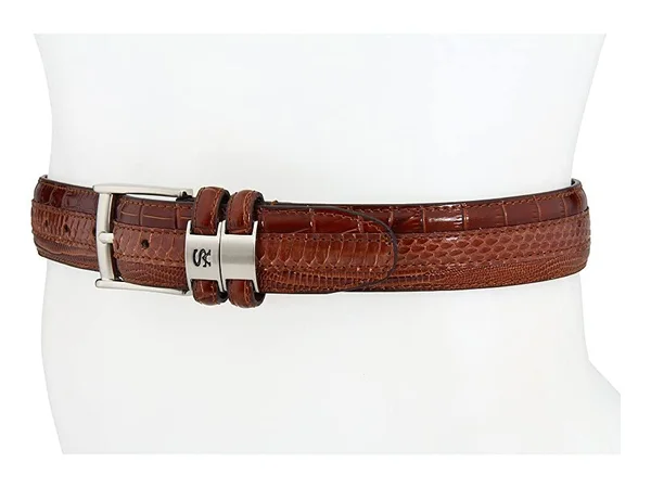 Stacy Adams 35mm Cognac Tri-Leather Embossed - Croc, Lizard, Snake Belt - Tan - 38