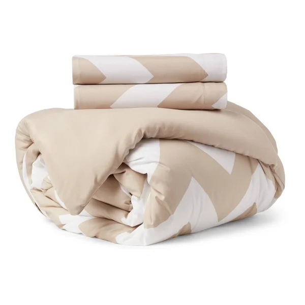 LCM Home Fashions 7-Piece Beige Chevron Comforter Set Blue/White King