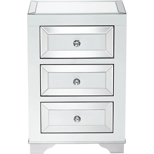 Studio 55D Addison White Mirrored 3-Drawer Side Table