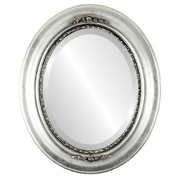 Boston Framed Oval Mirror in Silver Leaf with Black Antique, 35x22x45x22