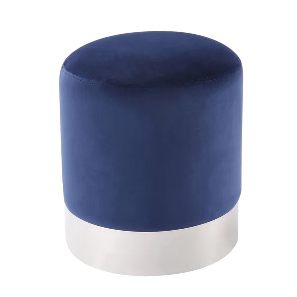 Inspired Home Elsa Velvet Round Ottoman with Metal Base, Navy/Chrome