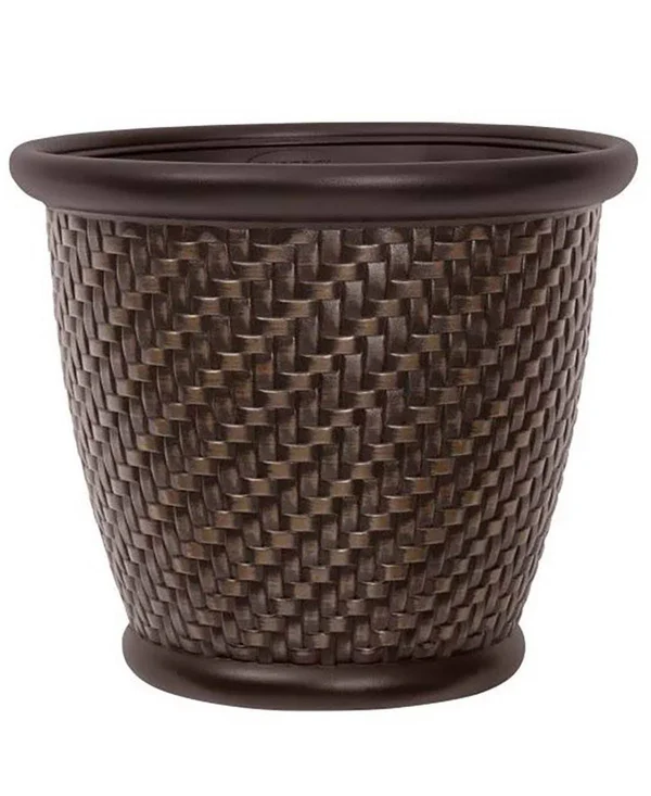 Suncast 18 x 16.5 inch Wicker Resin Dirt Pot Garden Planter, Dark Brown (2 Pack)