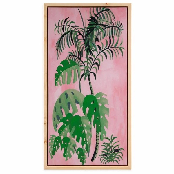 Palm Springs Pink Brush Natural Wood I 20 inchx38 inch Framed Canvas by Drew Barrymore Flower Home, Size: 20 x 38