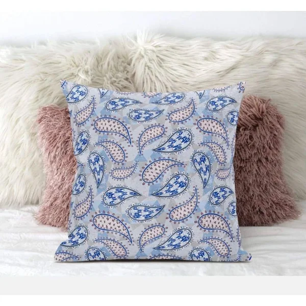 Paisley on Abstract Pillow Blue Gray Brown 16x22 x 16x22
